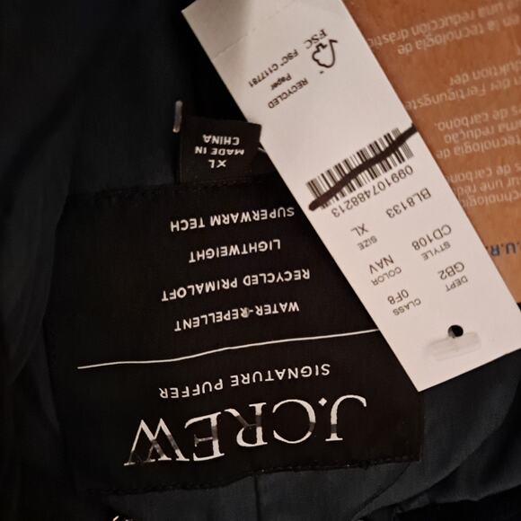 NWT J. Crew Ellington Stowe Puffer Jacket Quilted Primaloft Insulation Navy - XL - Picture 13 of 13